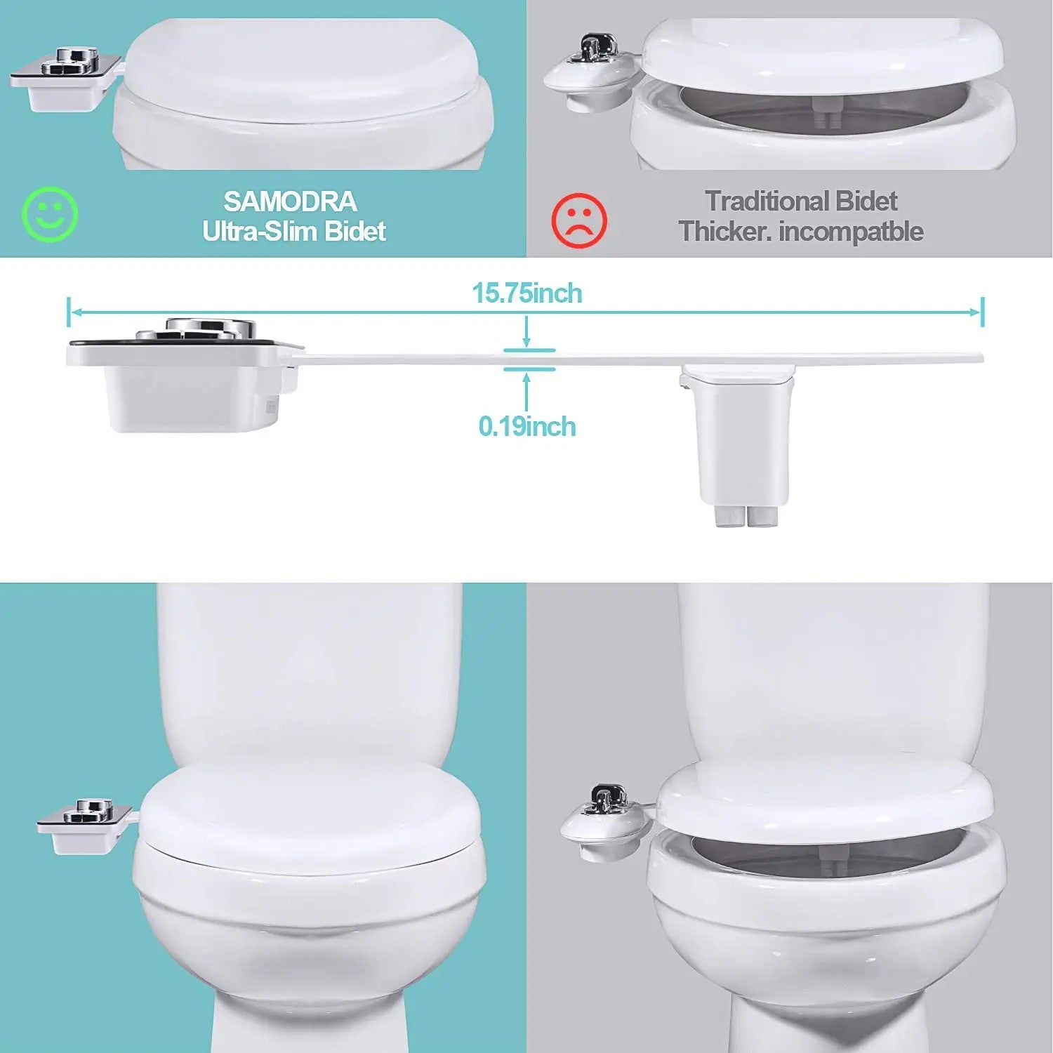 SAMODRA Non-Electric Cold Water Bidet Attachment with Adjustable Pressure